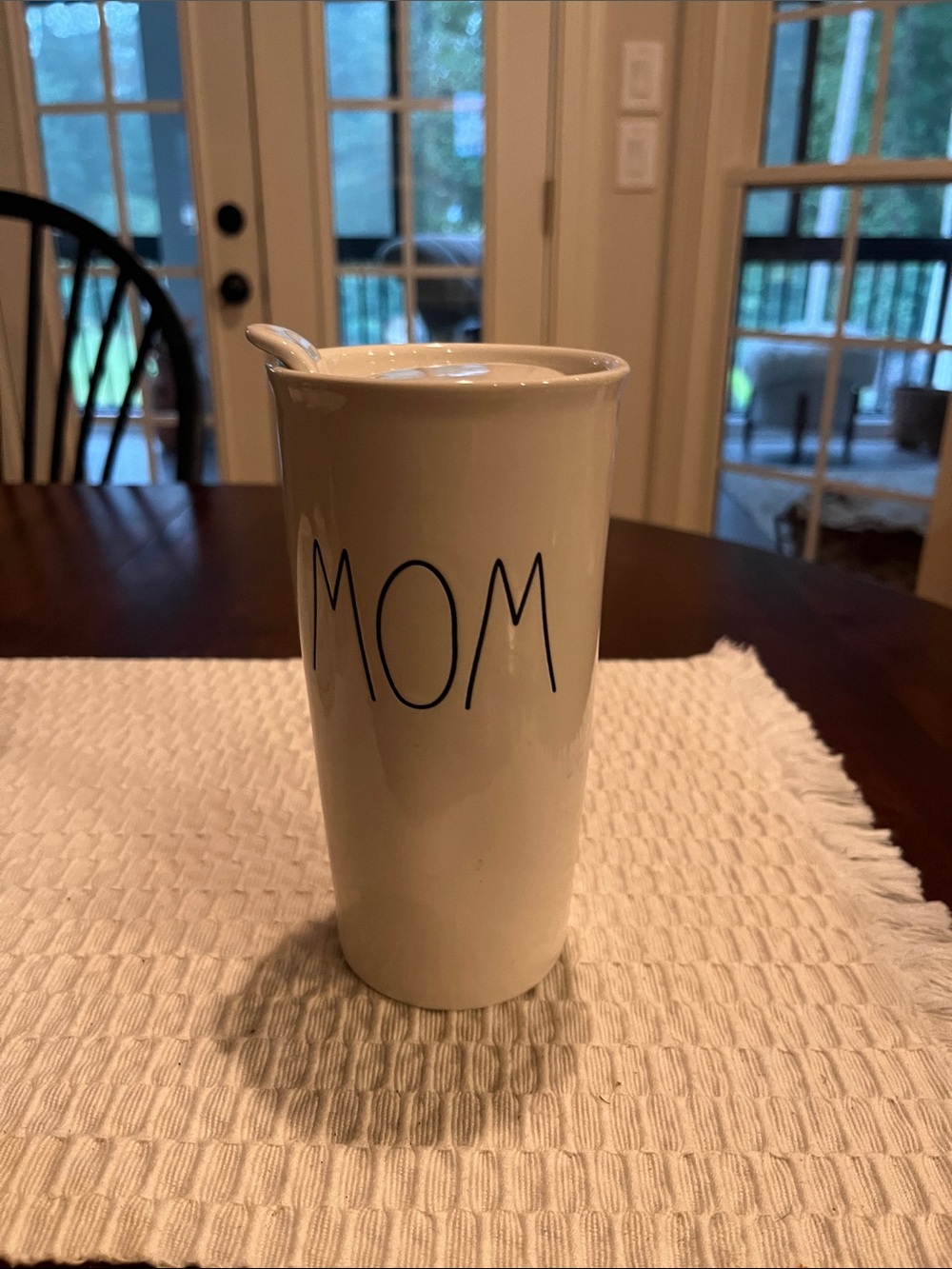 Rae Dunn MOM Ceramic Travel Mug with cover